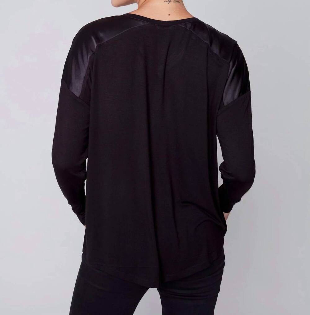 NEW CHARLIE B satin jersey knit top in black - Picture 3 of 6